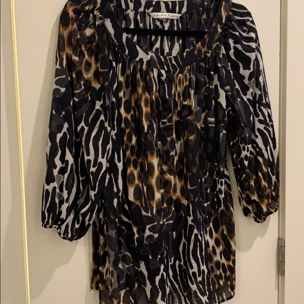 Trina Turk  zebra silk blouse with 3/4 sleeve. Med